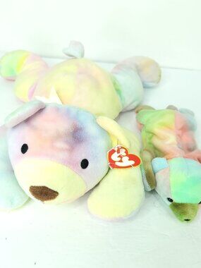 Lot of 2 TY Beanie Momma And Baby Sammy Rainbow Teddy Bear Plush Stuffed Animal